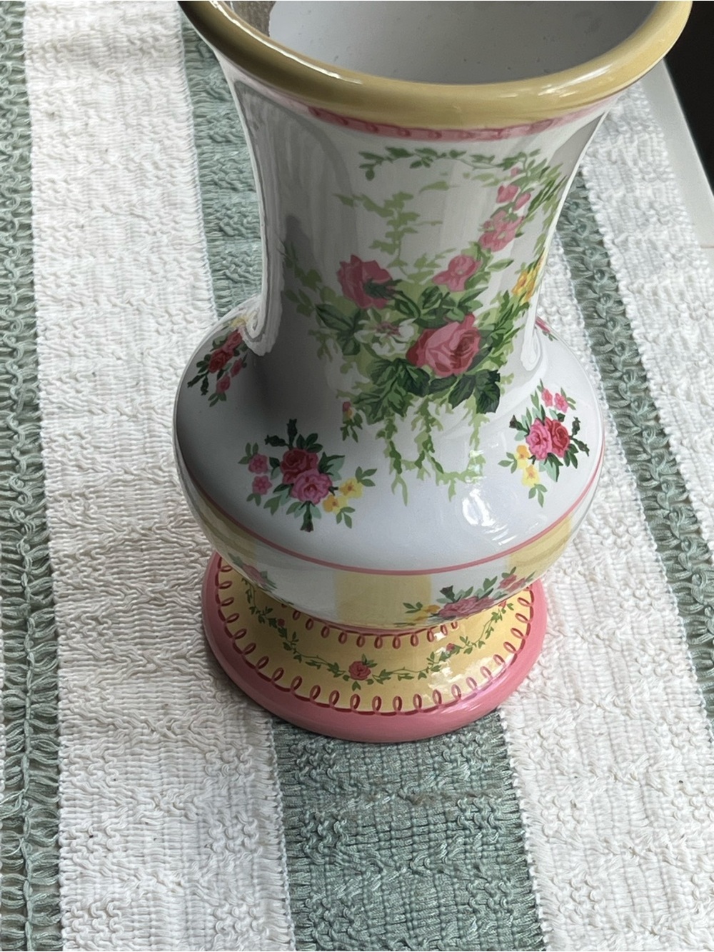 Laura Ashley Pink and Yellow Floral Ceramic Vase